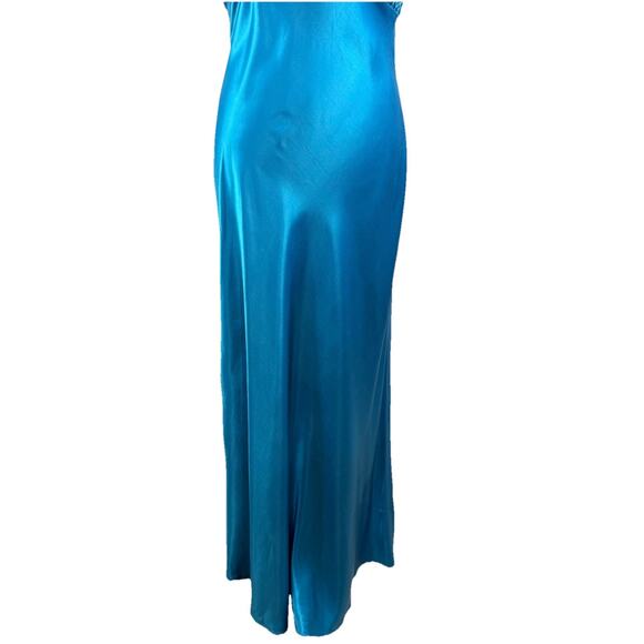 Vintage Morgan And Co Blue Satin Maxi Formal Dress 9/10 Open Back Prom Y2K 90s - Picture 7 of 16